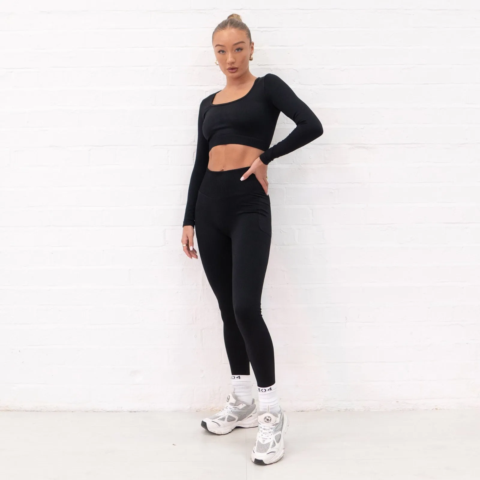 304 Womens Ribbed Seamless 3D Fit Leggings Black