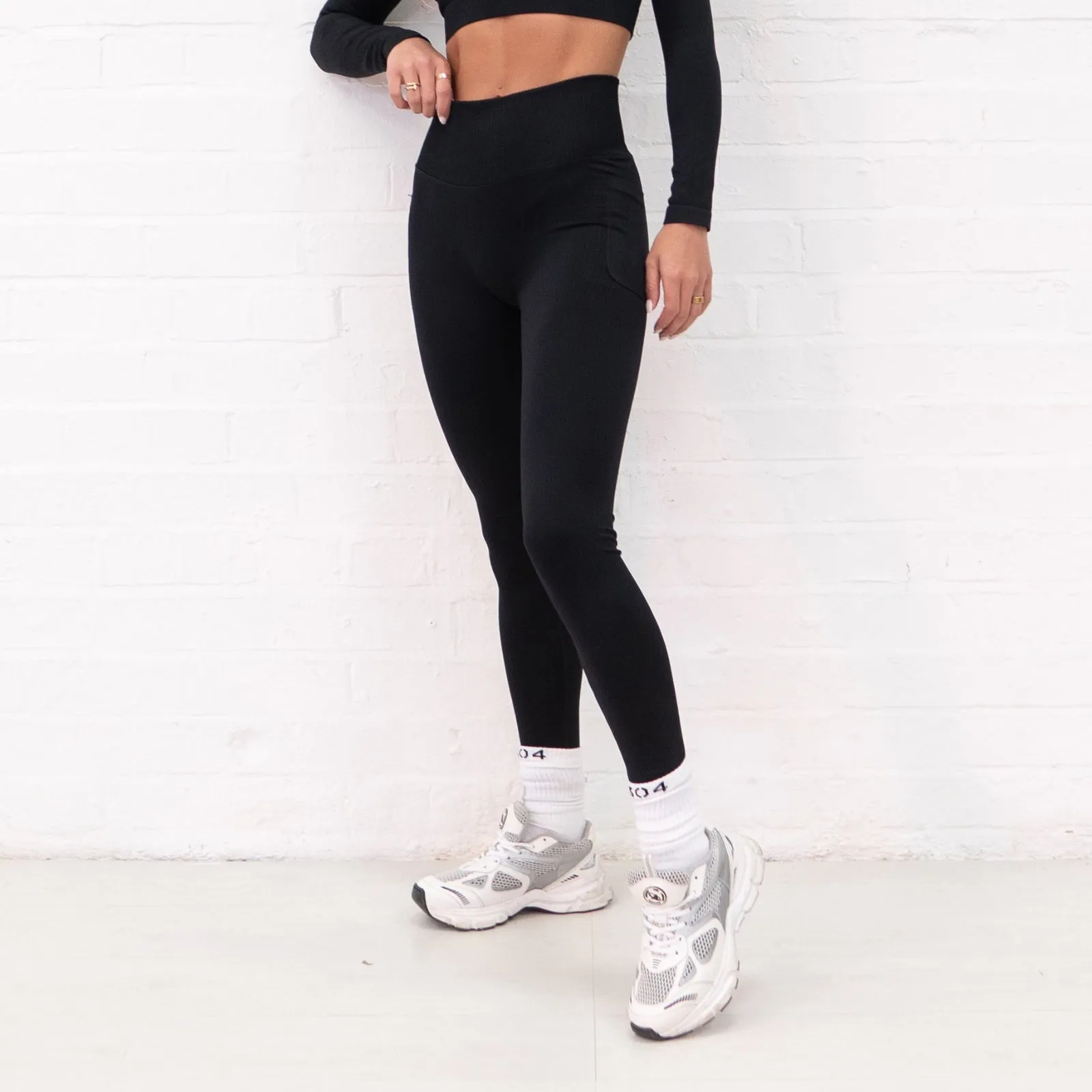 304 Womens Ribbed Seamless 3D Fit Leggings Black