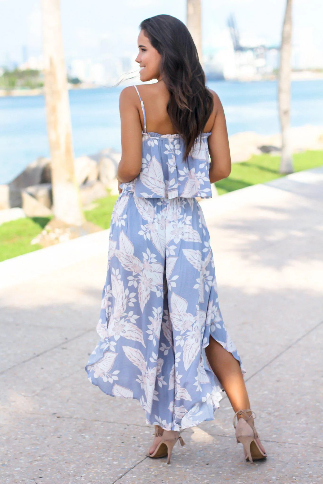 Ash Gray Floral Pants Set