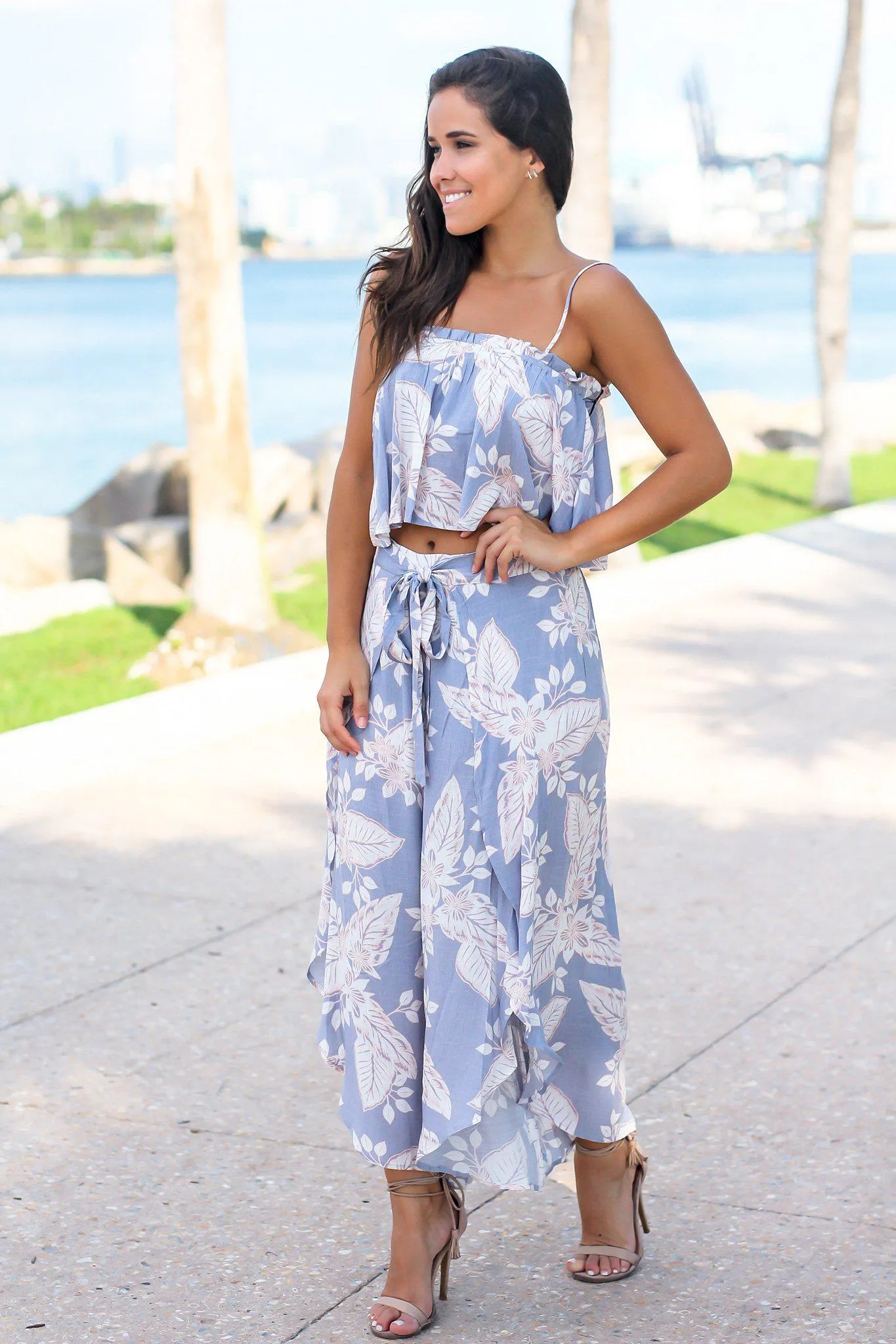 Ash Gray Floral Pants Set