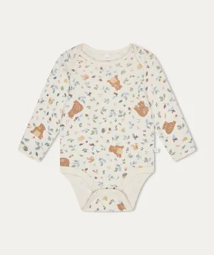 Bear Print Long Sleeve Bodysuit - Honey Bear Print