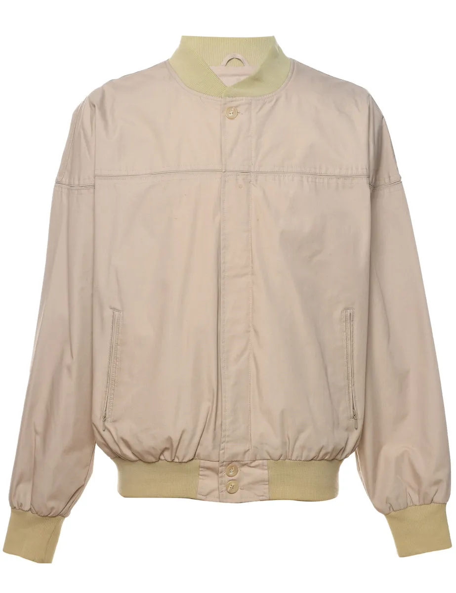 Beige Zip-Front Classic Bomber Jacket - XL