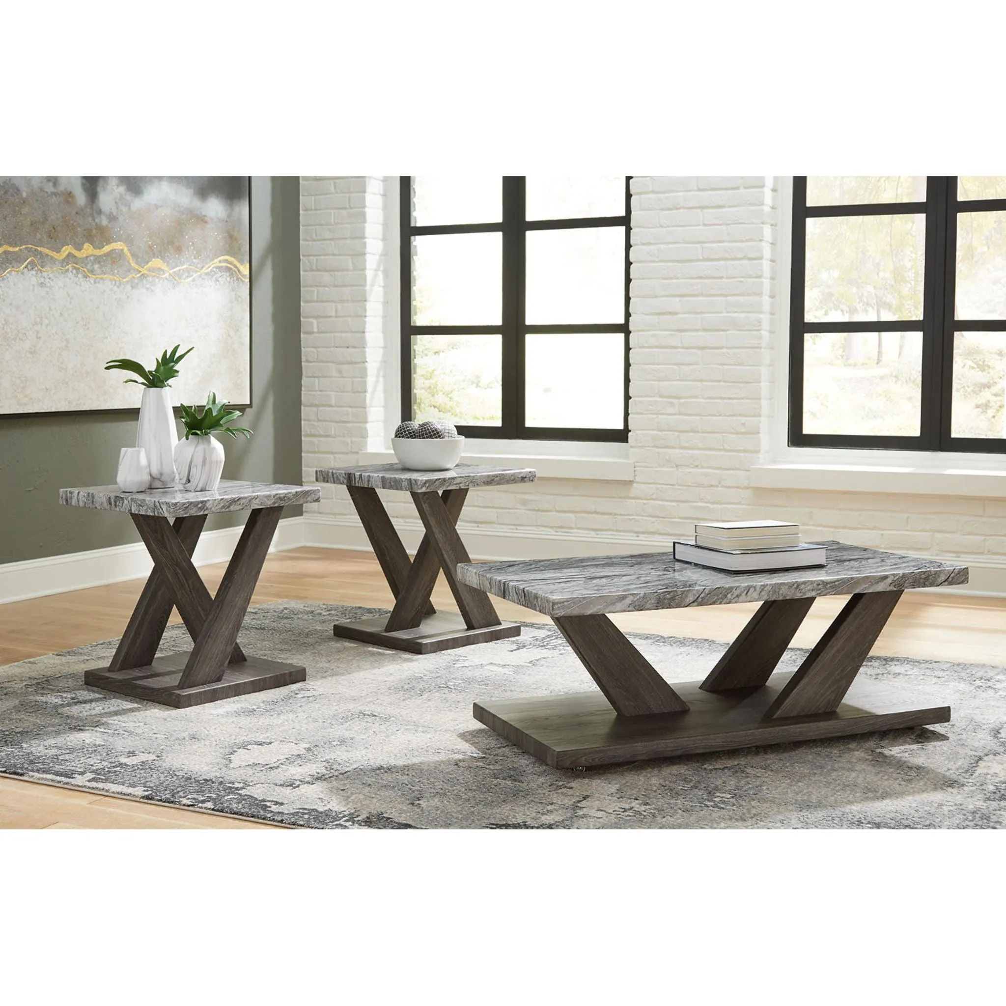 Bensonale 3 Pack Tables - Brown/Gray