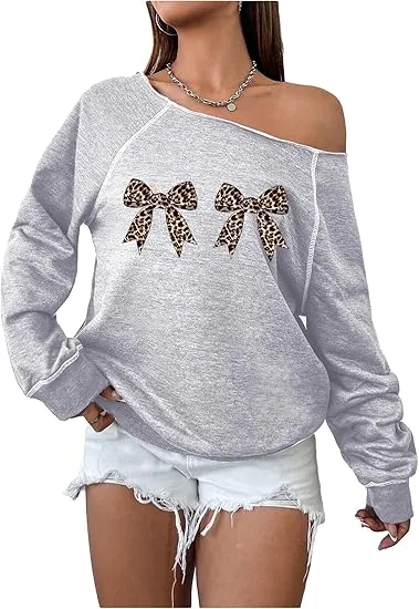 Bow Grey Fall Chic Off Shoulder Sweatshirt