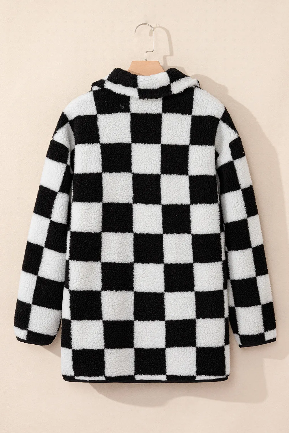 Checkered Side Pockets Fleece Jacket