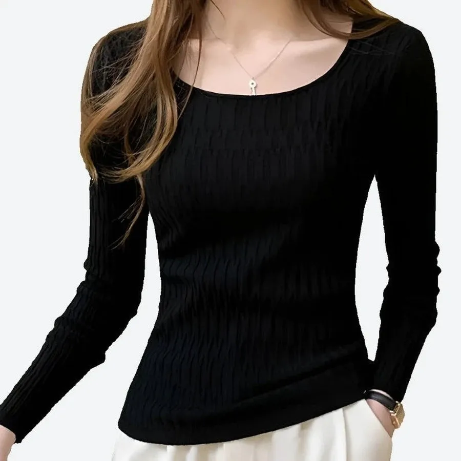 Chic Ribbed Long Sleeve Slim Fit Tops