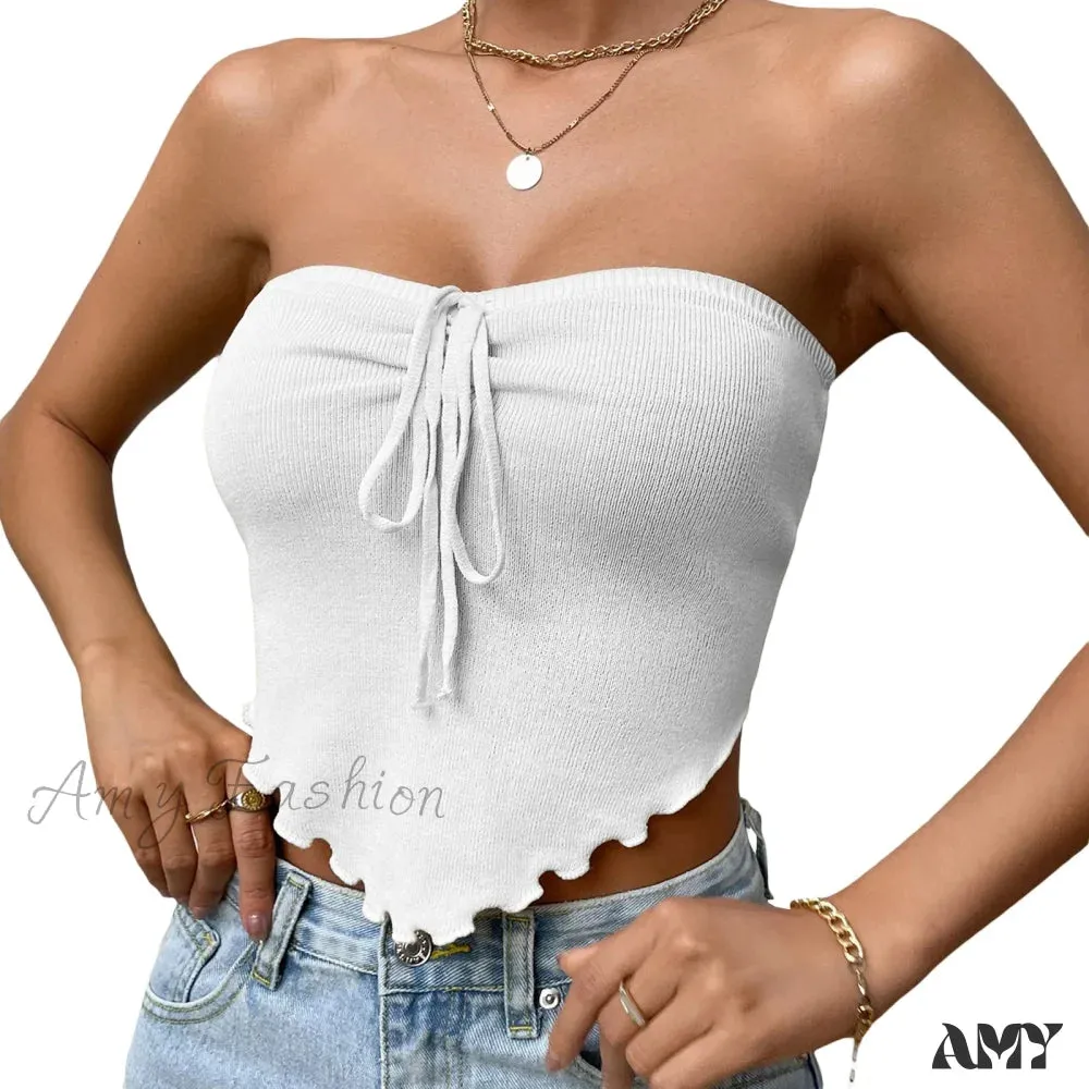 Chic Sexy Knitting Strapless Backless Hem Summer Slim Solid Crop Top