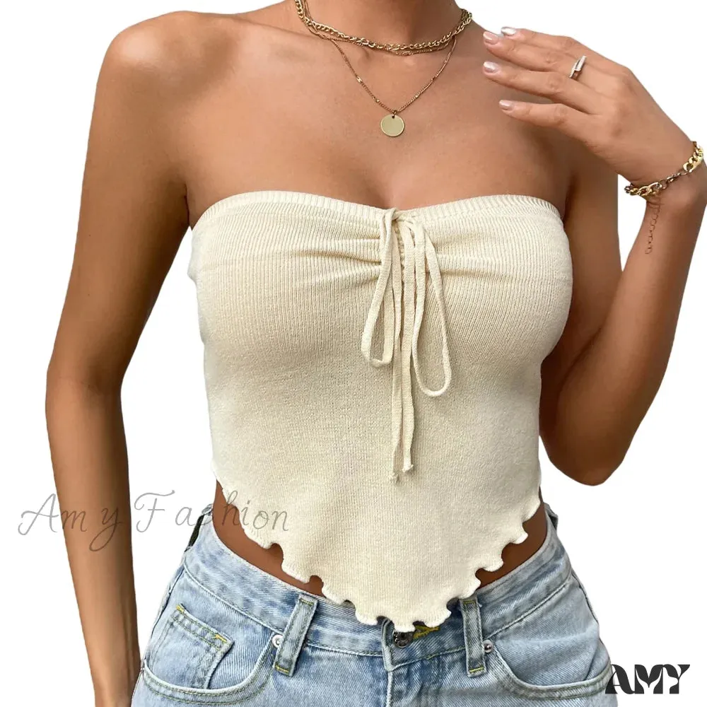 Chic Sexy Knitting Strapless Backless Hem Summer Slim Solid Crop Top