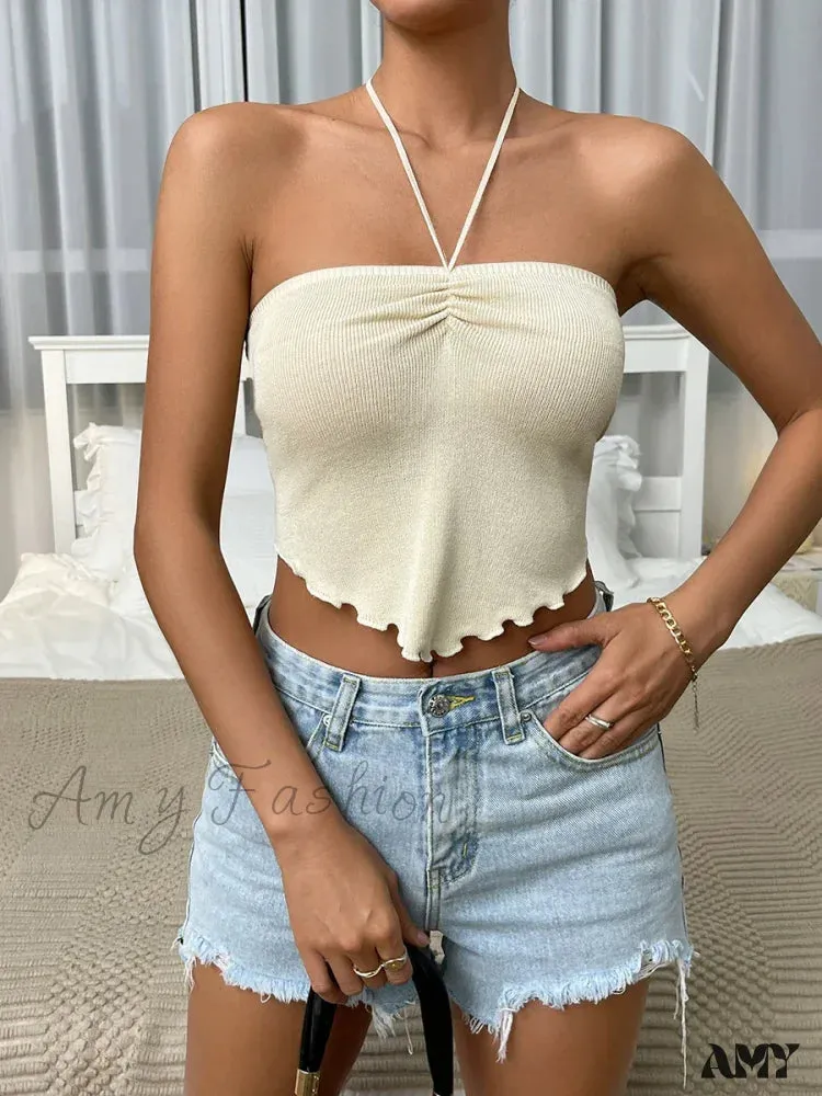 Chic Sexy Knitting Strapless Backless Hem Summer Slim Solid Crop Top