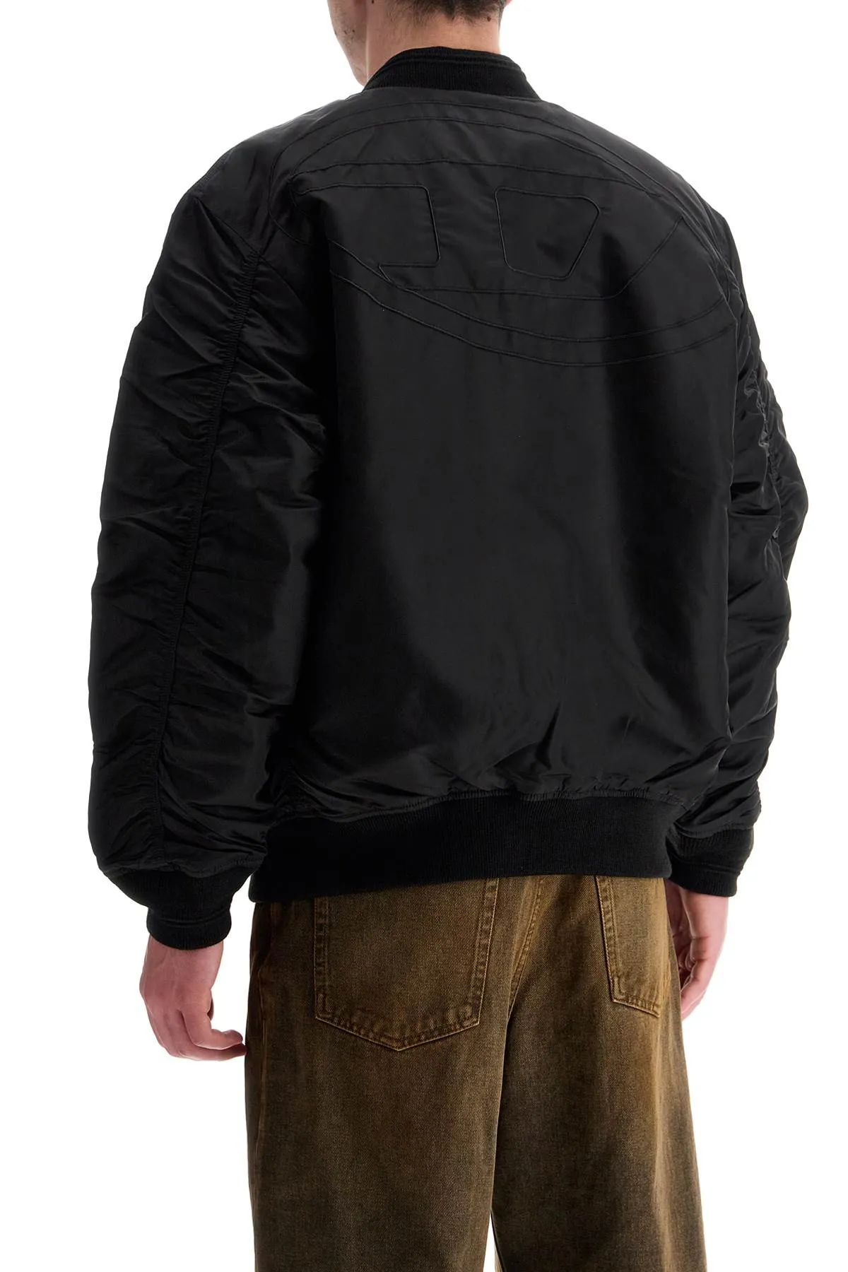 CLASSIC BLACK NYLON BOMBER JACKET WITH ZIP AND SIDE POCKETS