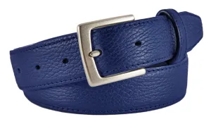 Cobalt Blue Pebbled Leather Belt, Signature Buckle (Brushed Silver)