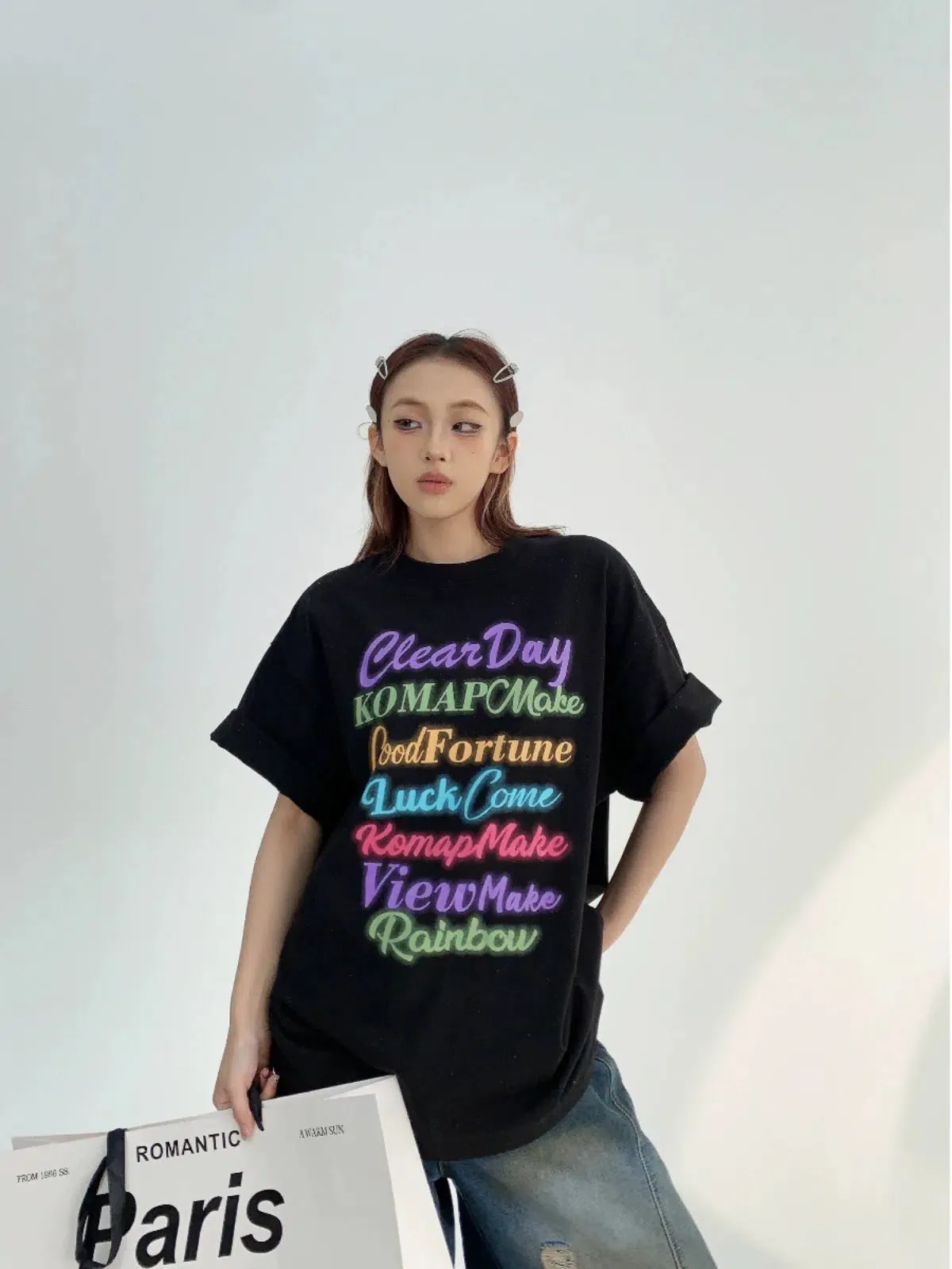 Colored Text Graphic Print T-Shirt