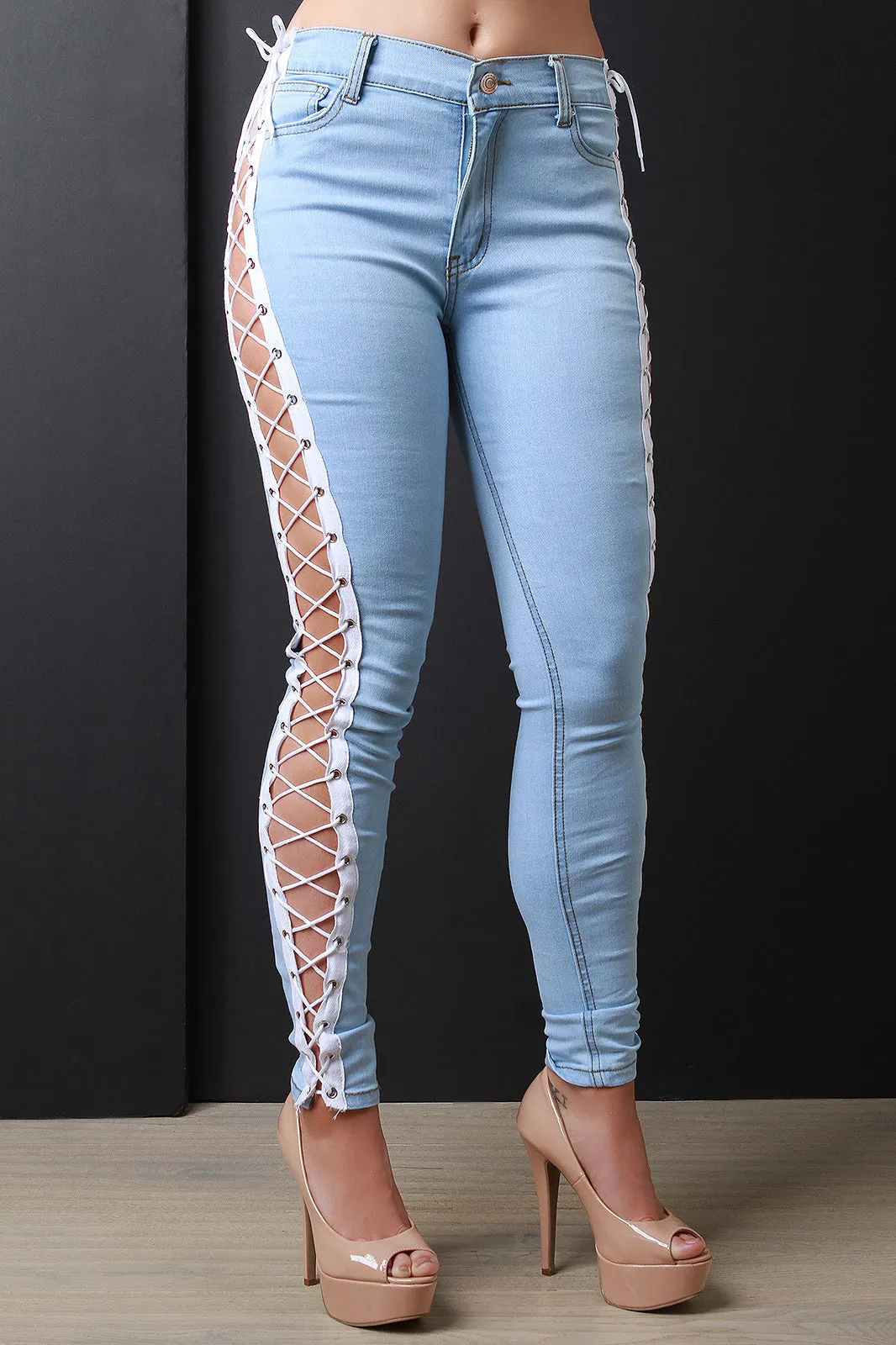 Corset Side Lace-Up Denim Jeans