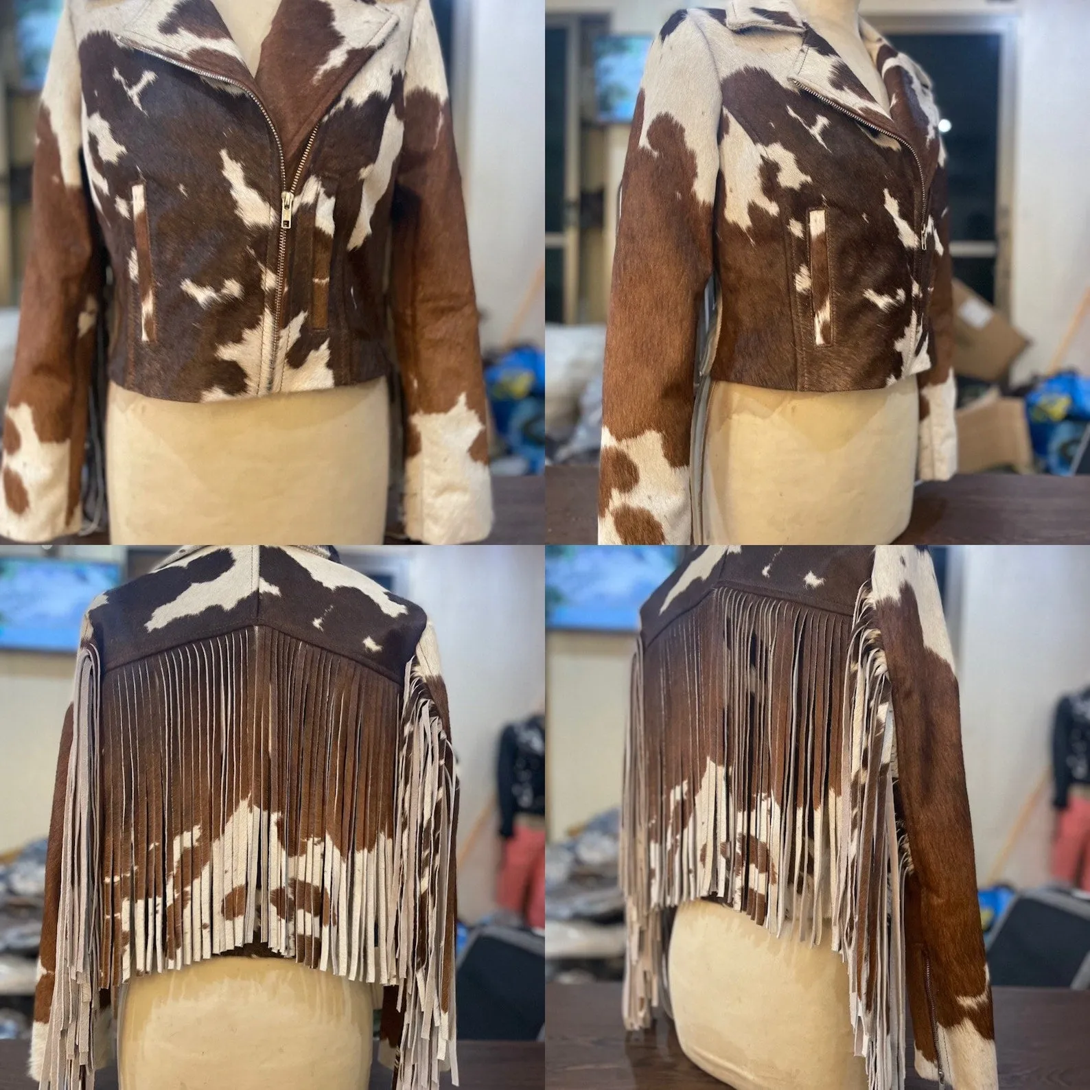 Cowhide Fur Coat With Fringes