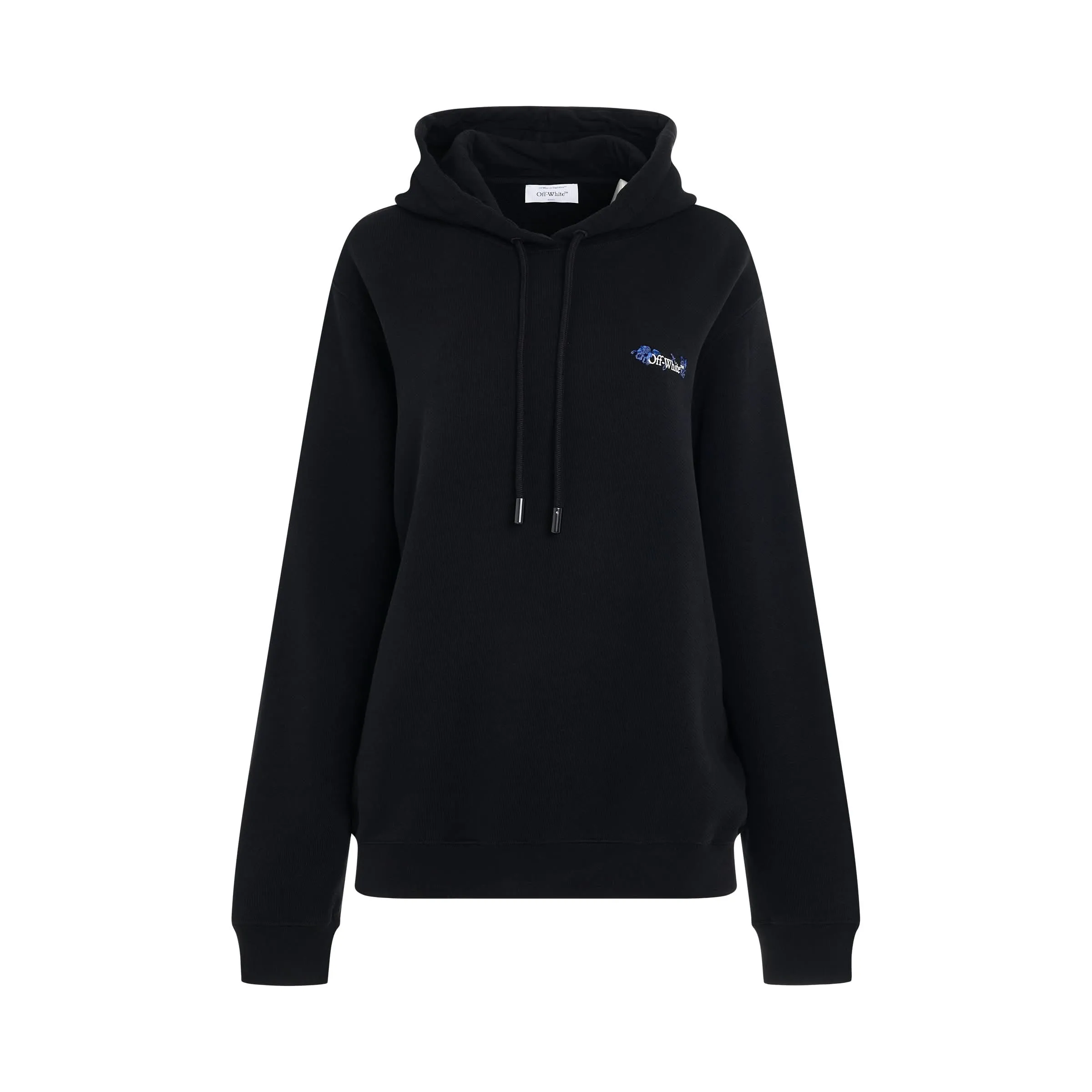 Embroidered Flower Arrow Regular Fit Hoodie in Black