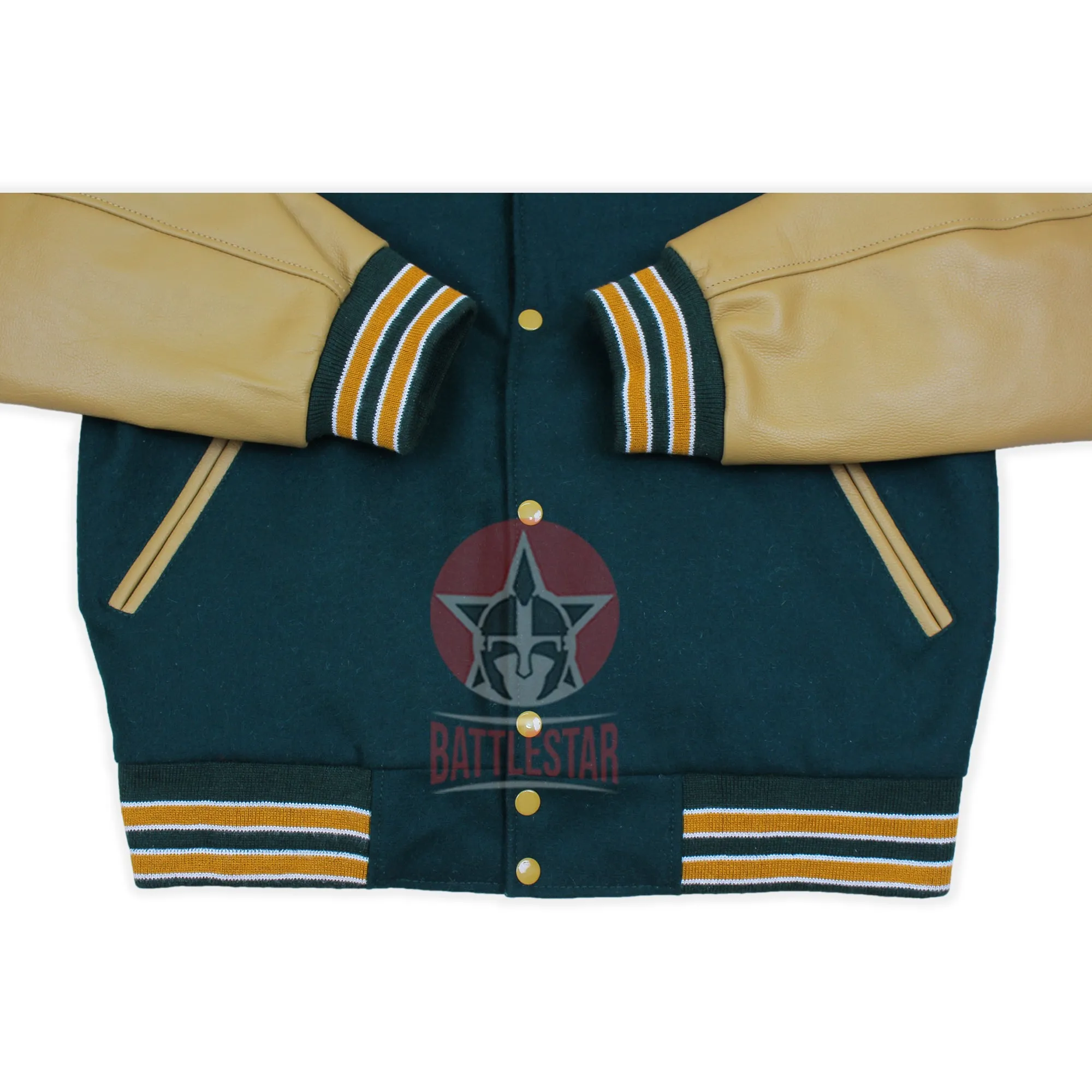 Forest Green Wool Tan Leather Sleeves Varsity Jacket