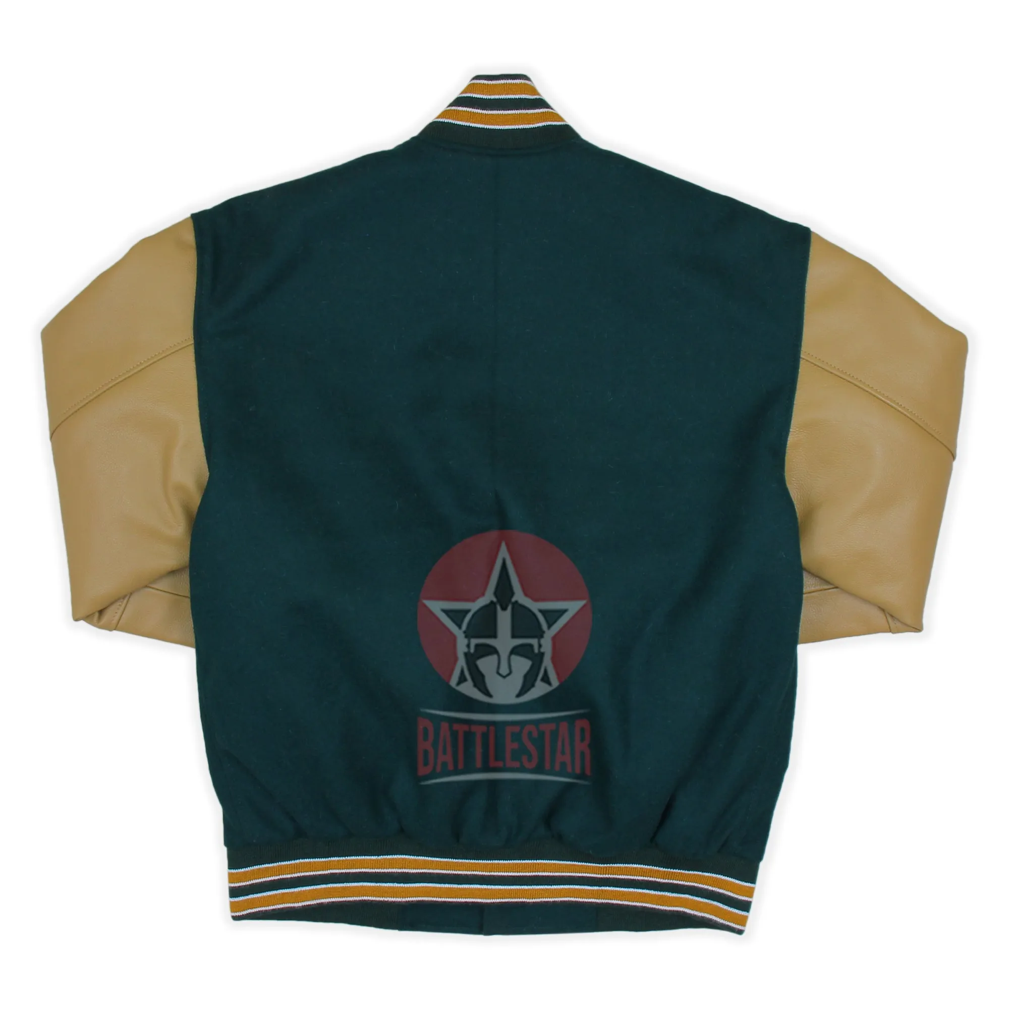 Forest Green Wool Tan Leather Sleeves Varsity Jacket