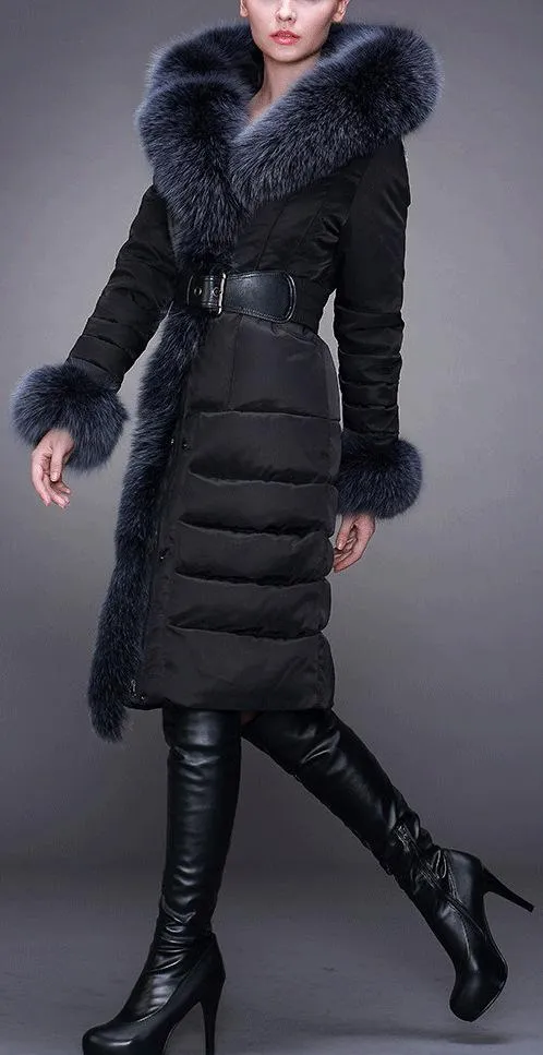 Fur-Trim Paneled Puffer Coat