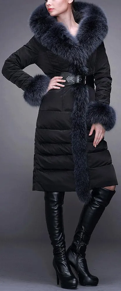 Fur-Trim Paneled Puffer Coat