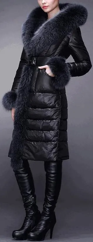 Fur-Trim Paneled Puffer Coat