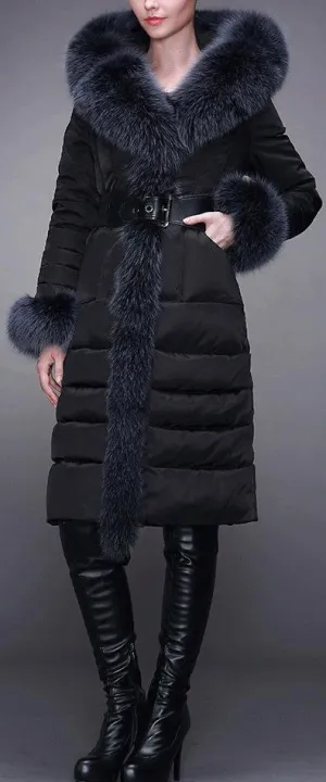 Fur-Trim Paneled Puffer Coat