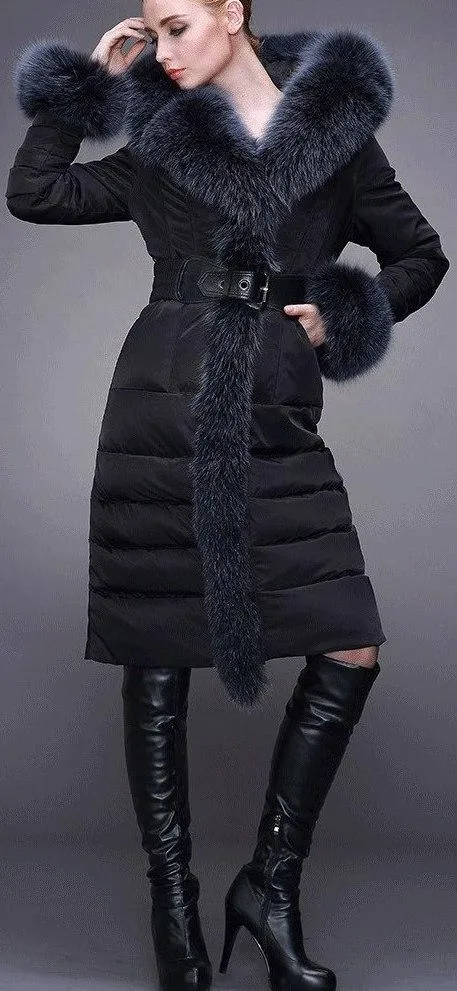 Fur-Trim Paneled Puffer Coat