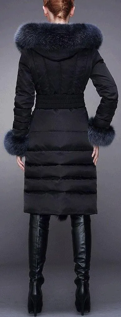 Fur-Trim Paneled Puffer Coat