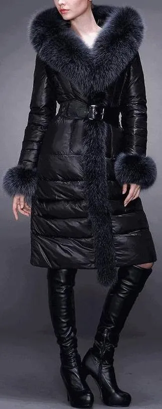 Fur-Trim Paneled Puffer Coat