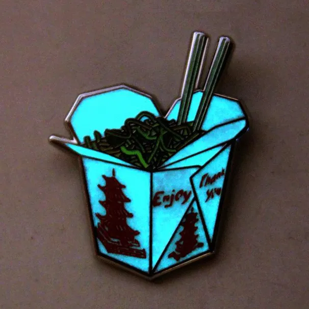 Giant Robot - Chinese Food Take Out Box Enamel Pin (Glow-in-the-Dark)