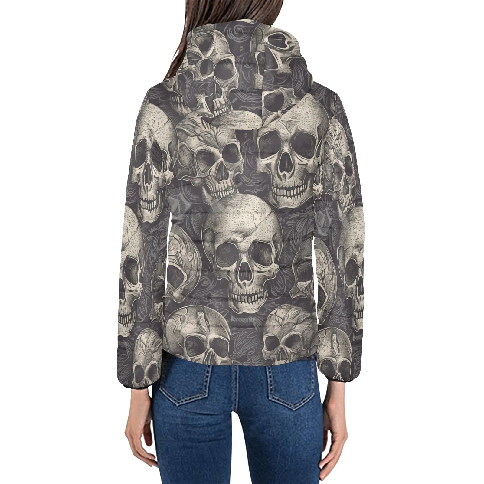 Gothic Skulls Pattern Women's Padded Hooded Jacket