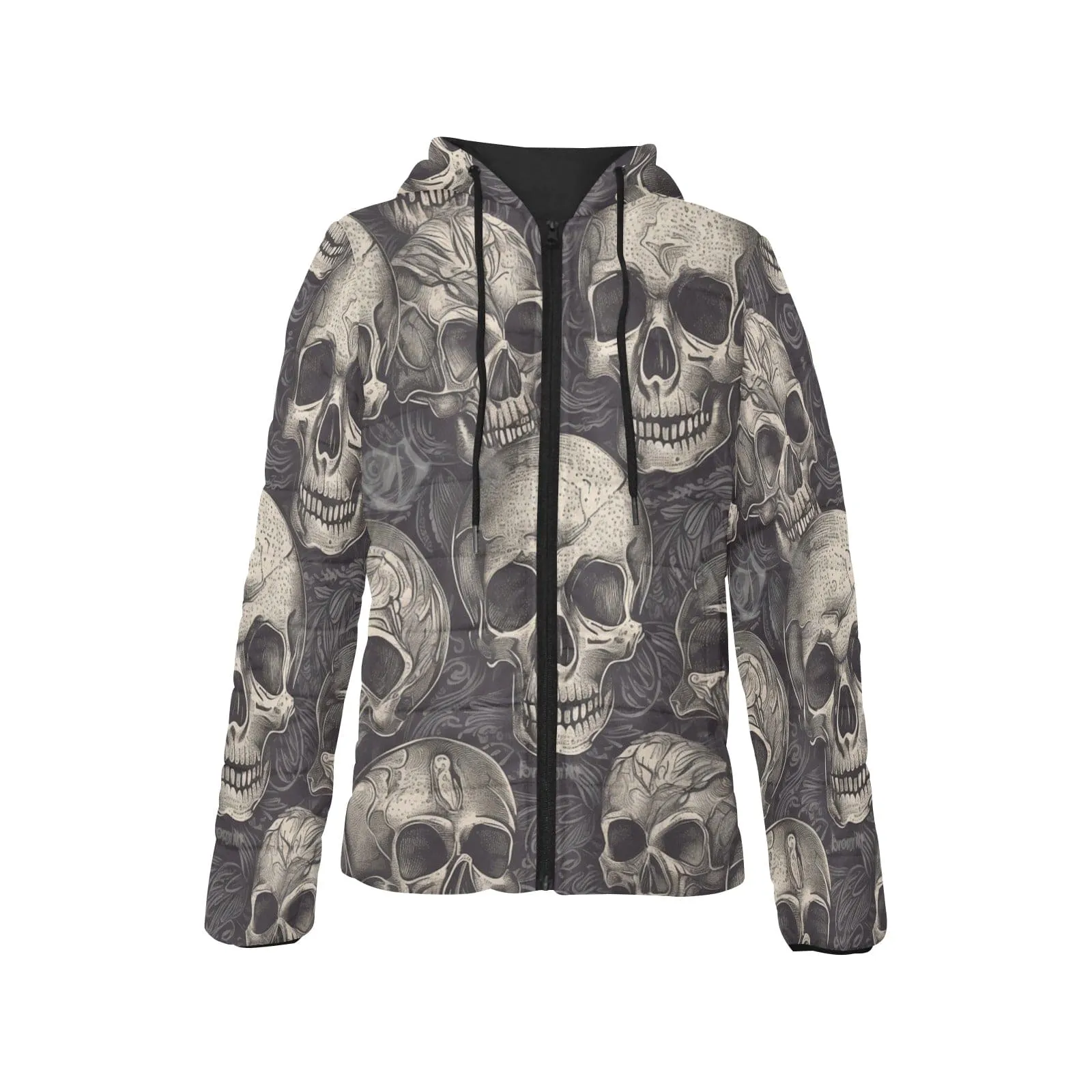 Gothic Skulls Pattern Women's Padded Hooded Jacket