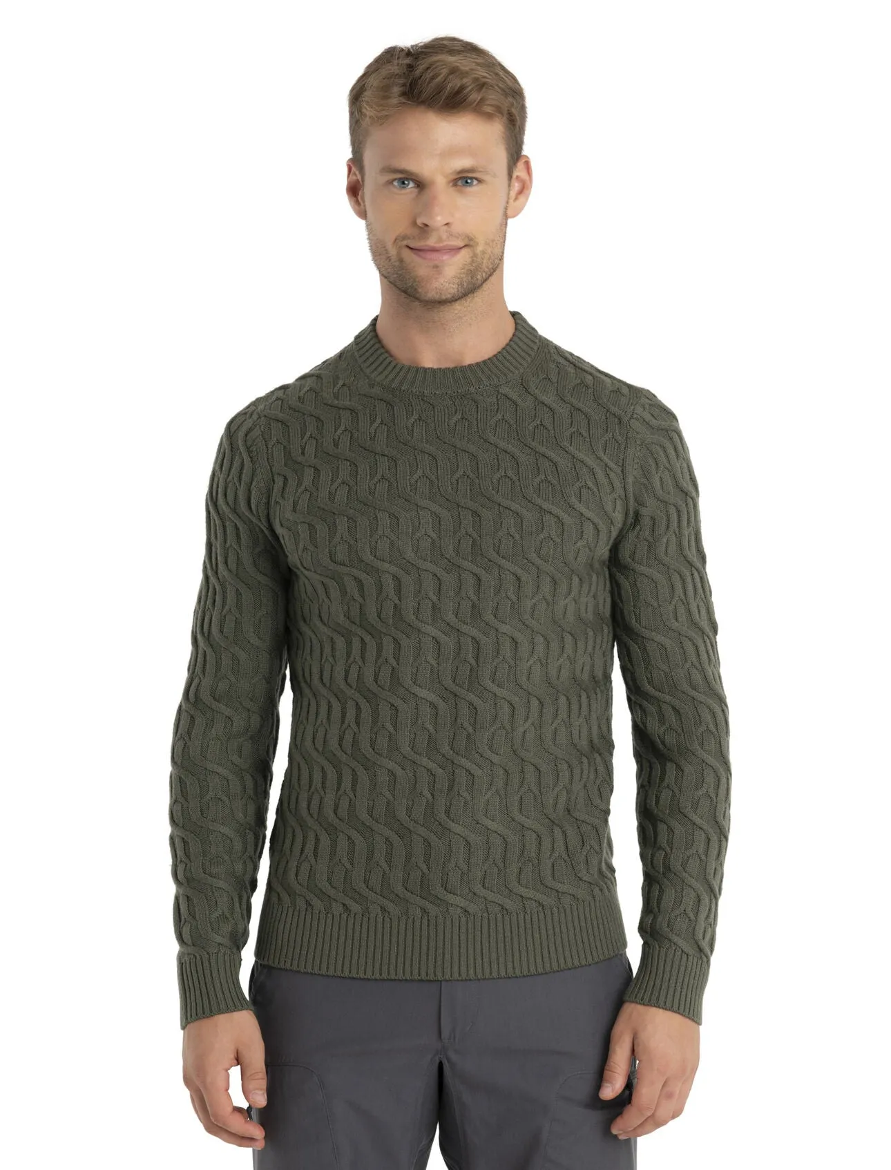 Icebreaker Merino Cable Knit Crewe Sweater (Men's) Loden