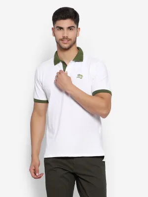 JUMP USA Men White Solid Polo Collar Pure Cotton T-shirt