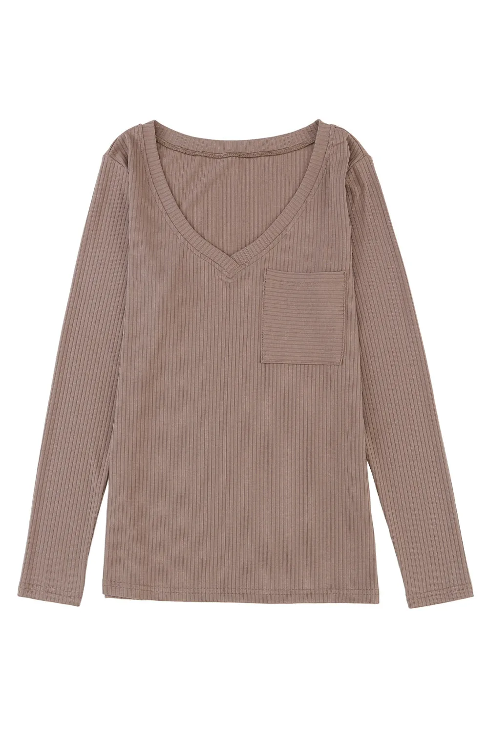 Knit Chest Pocket V Neck Top