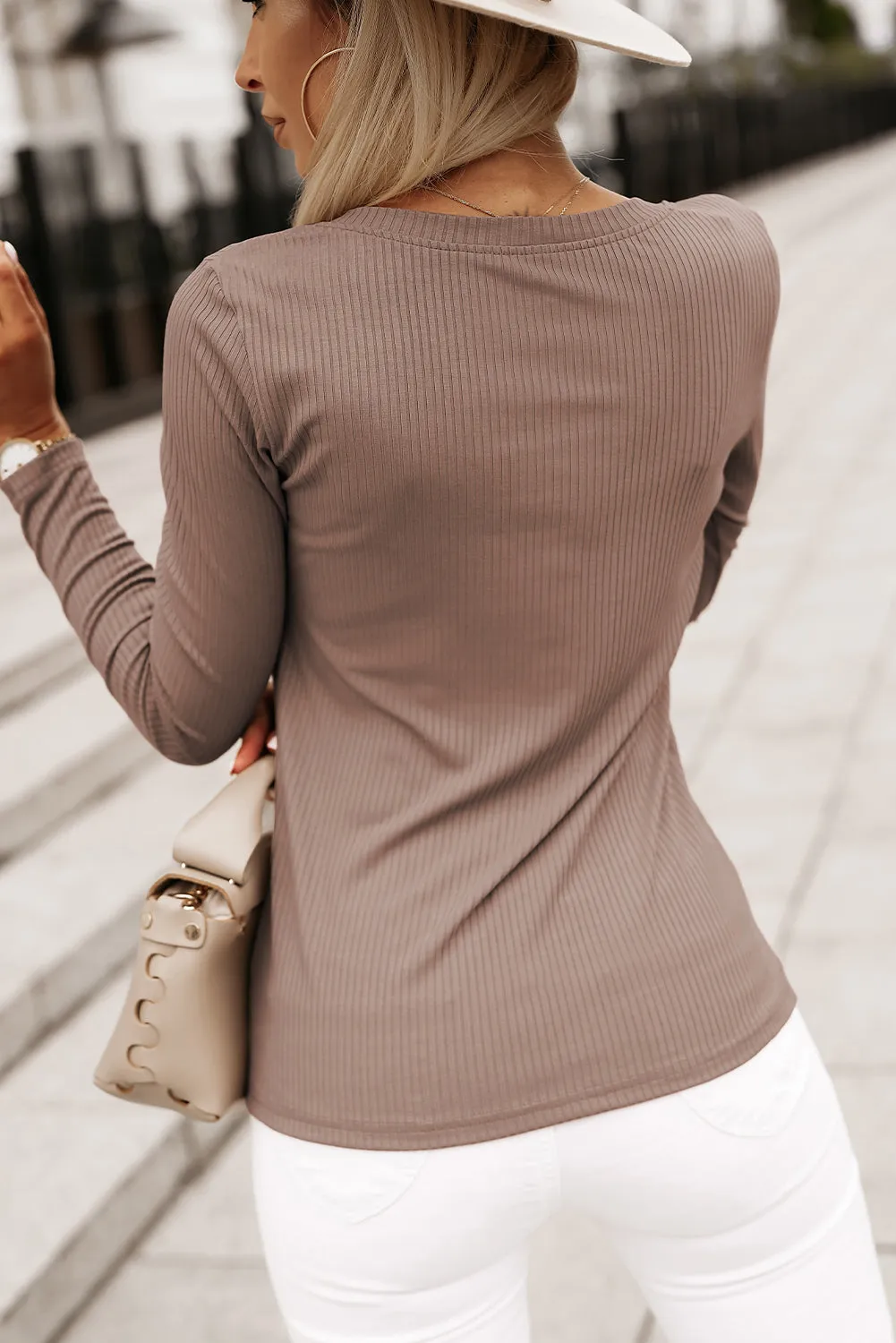 Knit Chest Pocket V Neck Top