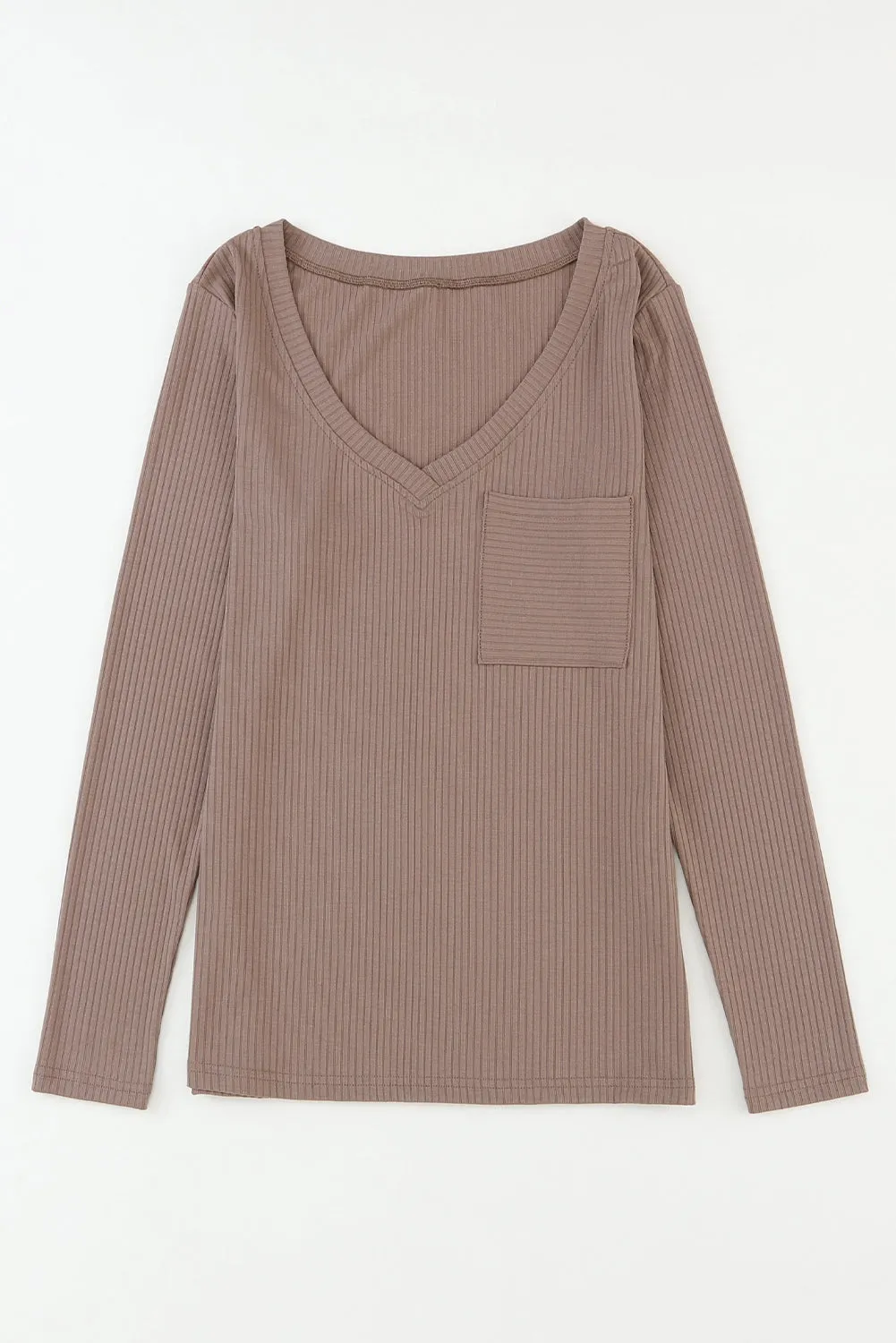 Knit Chest Pocket V Neck Top