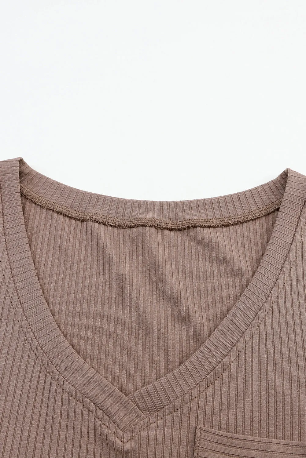 Knit Chest Pocket V Neck Top