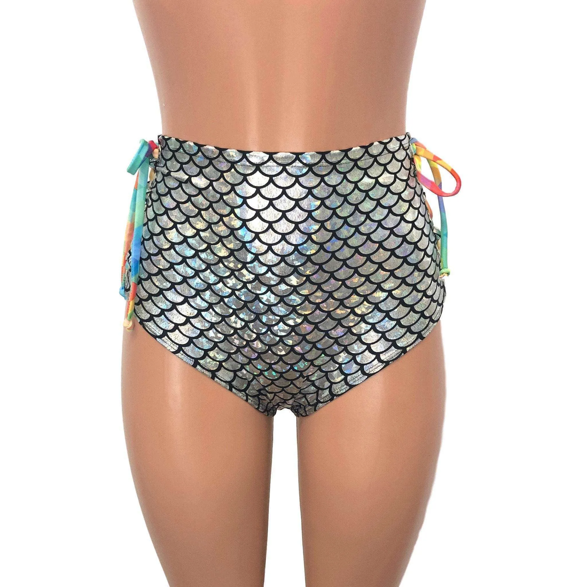 Lace-Up High Waist Scrunch Bikini - Silver Mermaid Scale