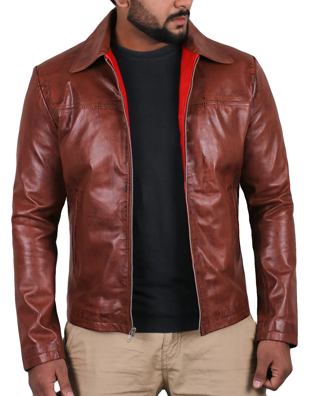 Leather Jackets Hub Mens Genuine Lambskin Leather Jacket (Black, Aviator Jacket) - 1501267