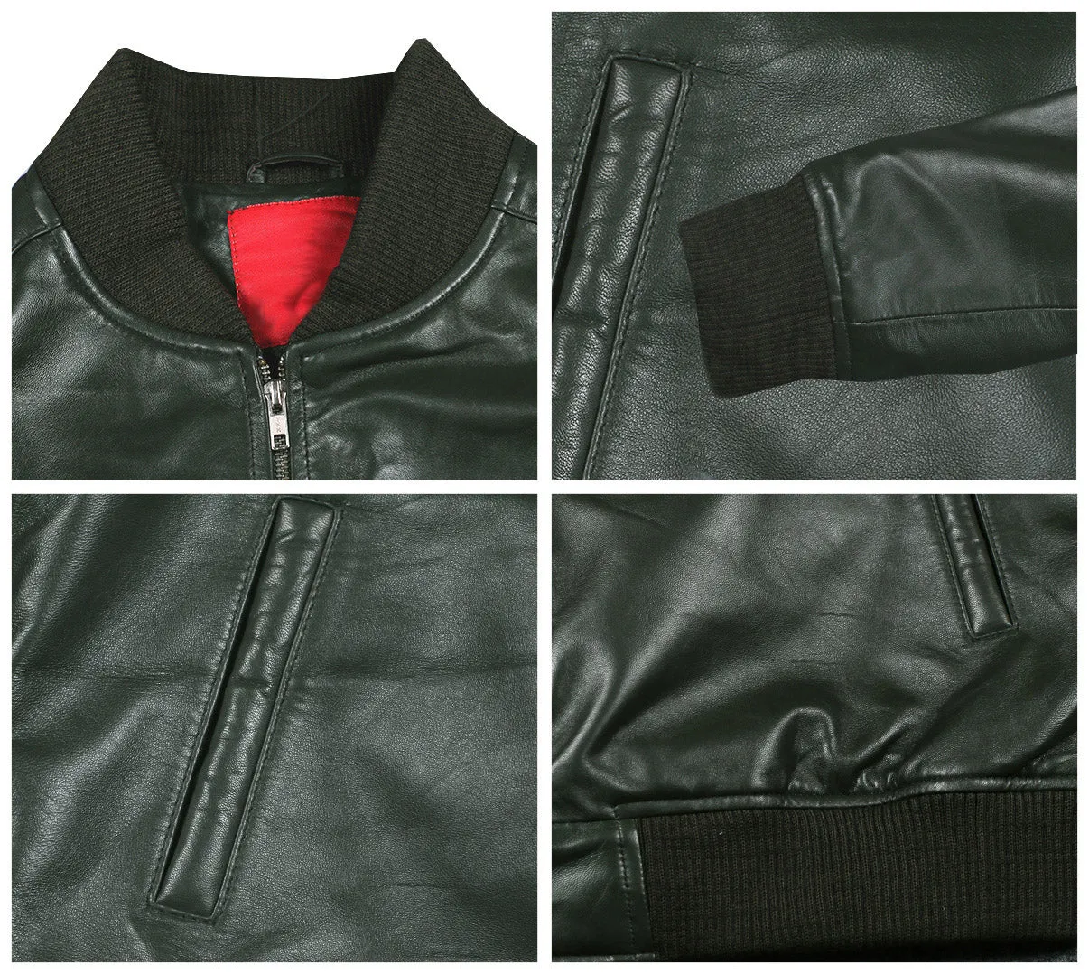 Leather Jackets Hub Mens Genuine Lambskin Leather Jacket (Black, Bomber Jacket) - 1501361