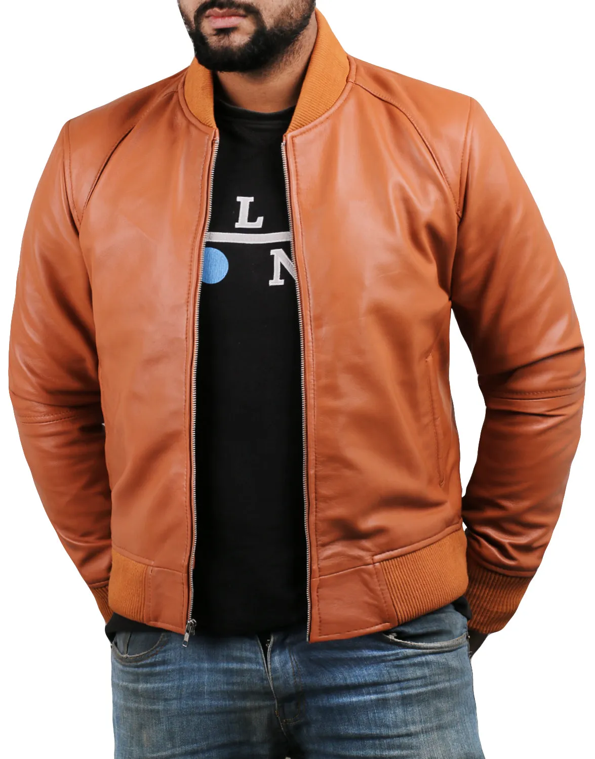 Leather Jackets Hub Mens Genuine Lambskin Leather Jacket (Black, Bomber Jacket) - 1501361