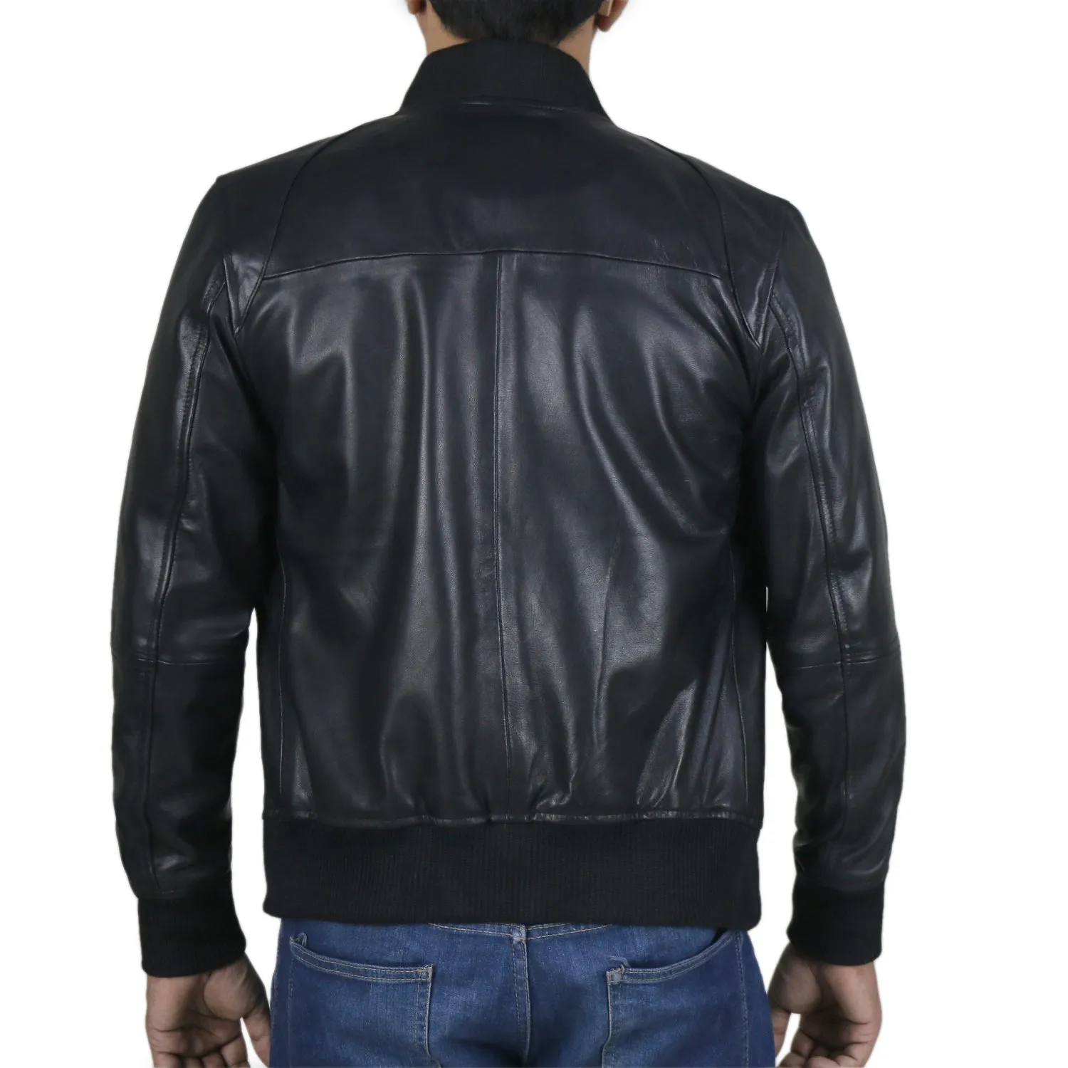 Leather Jackets Hub Mens Genuine Lambskin Leather Jacket (Black, Bomber Jacket) - 1501361