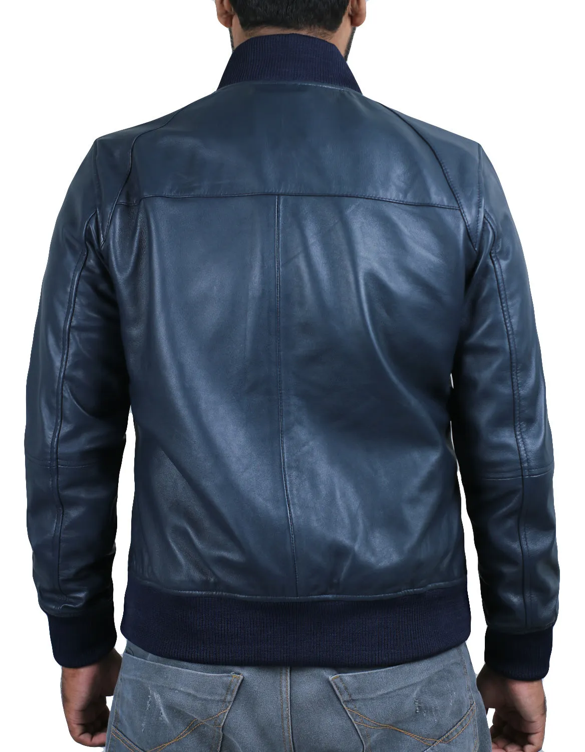 Leather Jackets Hub Mens Genuine Lambskin Leather Jacket (Black, Bomber Jacket) - 1501361