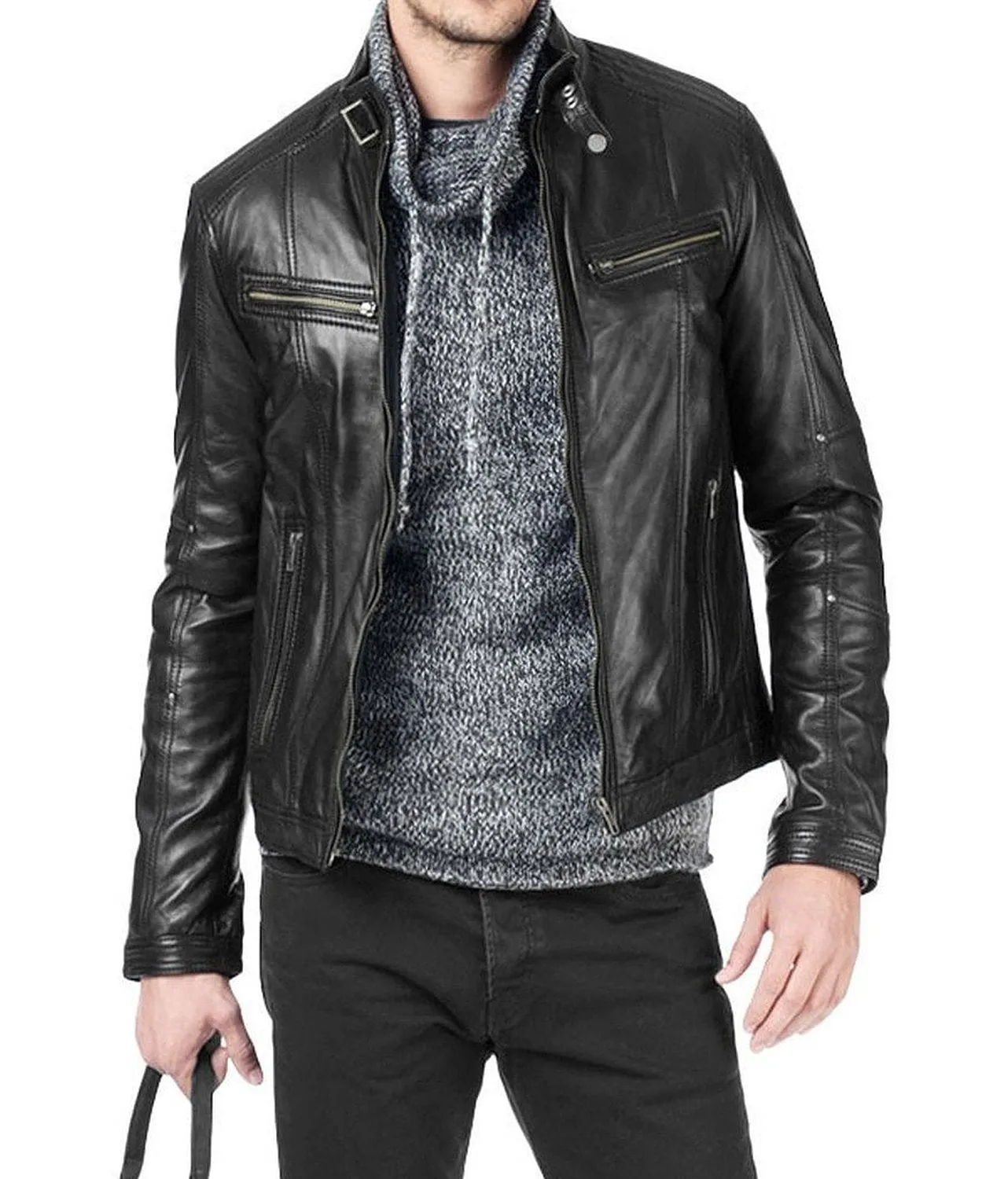 Leather Jackets Hub Mens Genuine Lambskin Leather Jacket (Black, Fencing Jacket) - 1501161