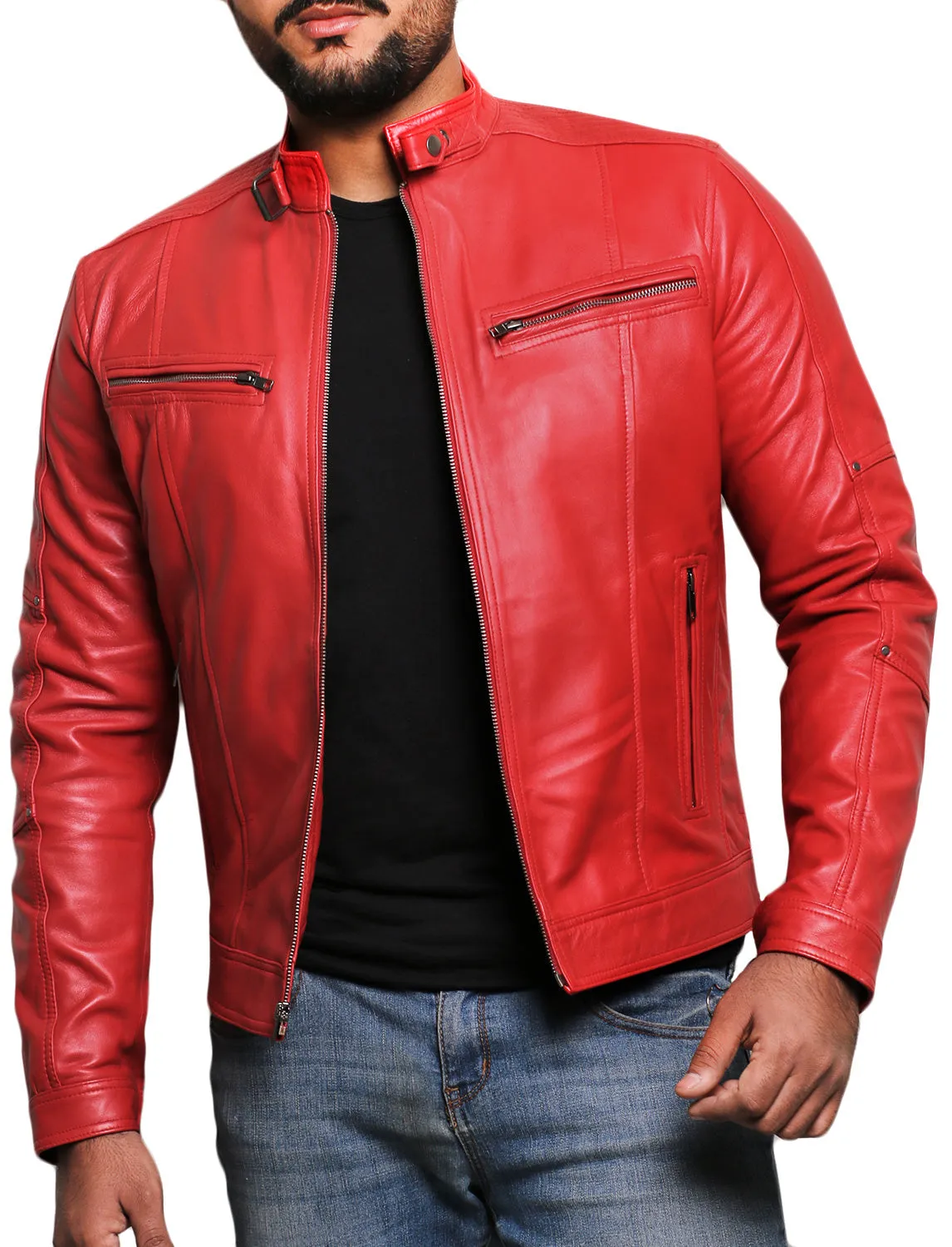 Leather Jackets Hub Mens Genuine Lambskin Leather Jacket (Black, Fencing Jacket) - 1501161