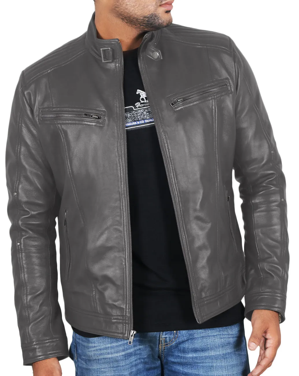 Leather Jackets Hub Mens Genuine Lambskin Leather Jacket (Black, Fencing Jacket) - 1501161