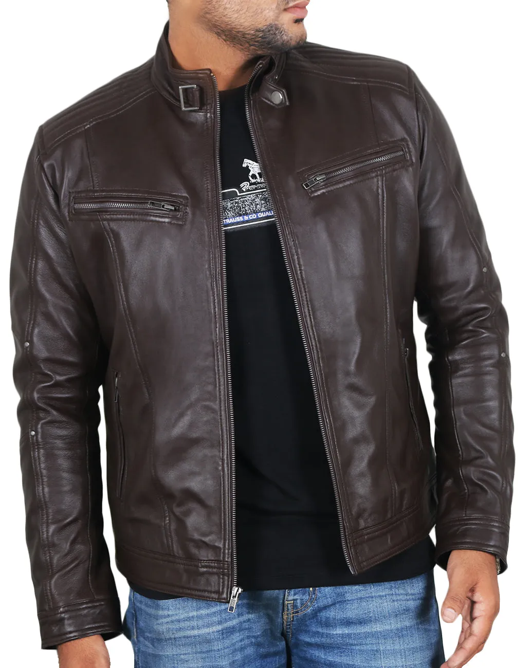 Leather Jackets Hub Mens Genuine Lambskin Leather Jacket (Black, Fencing Jacket) - 1501161