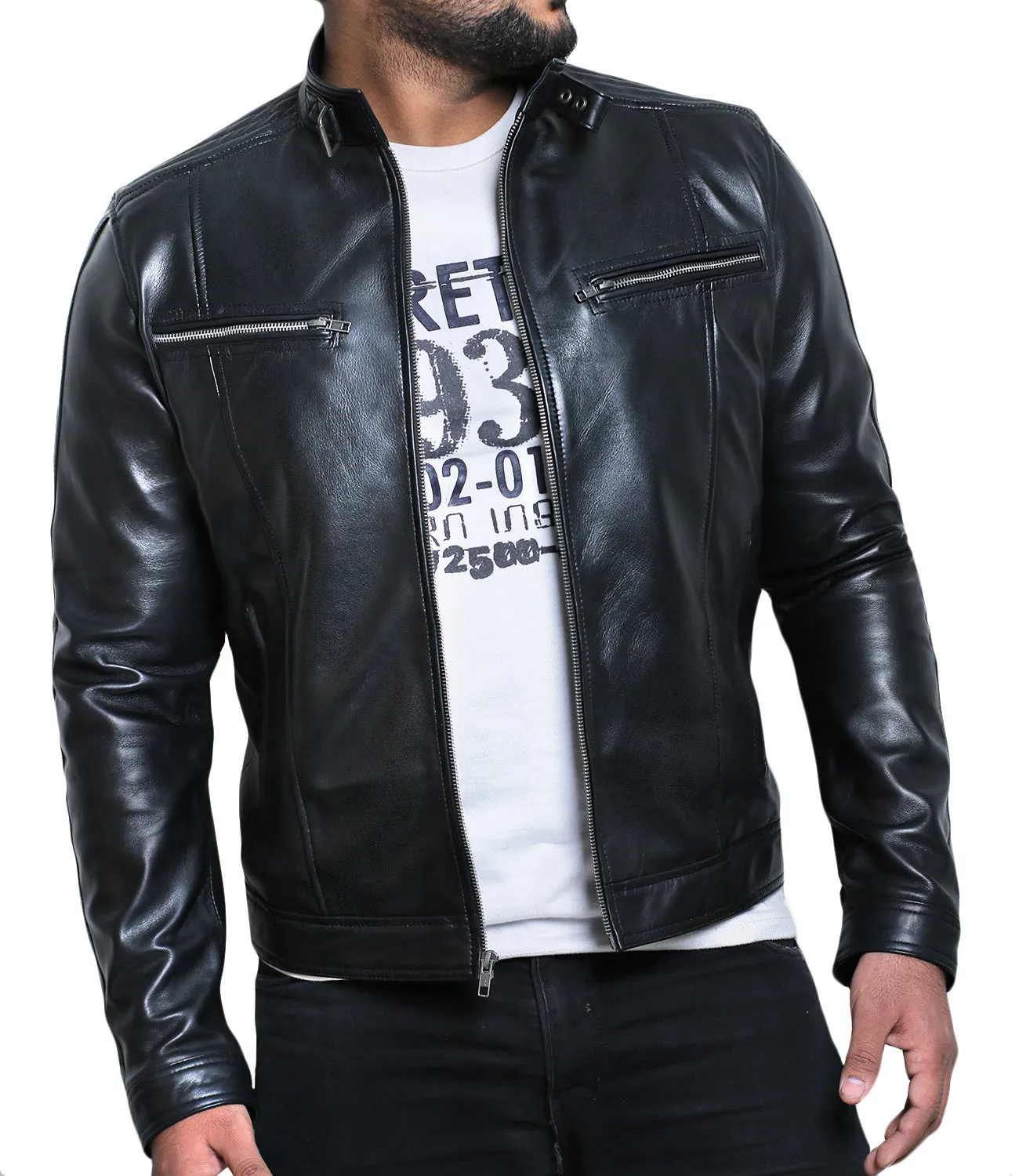 Leather Jackets Hub Mens Genuine Lambskin Leather Jacket (Black, Fencing Jacket) - 1501161