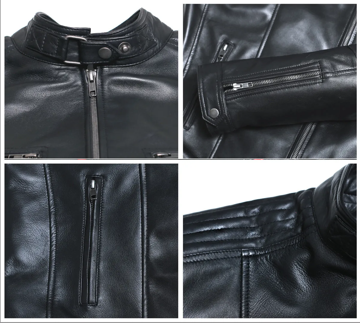 Leather Jackets Hub Mens Genuine Lambskin Leather Jacket (Black, Fencing Jacket) - 1501161