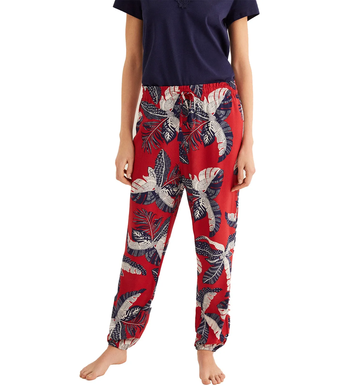 Long Printed Cotton Pajama Pants Red